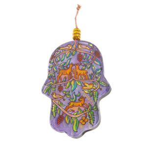 Large Glass Hamsa with Painting of Stags