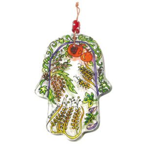 Large Glass Hamsa with Painting of the Seven Species