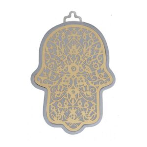 Large Aluminum Hamsa with Copper Cutout of Pomegranates