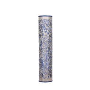 Blue Metal Mezuzah Case with Pomegranate Cutout - Fits Scroll up to 12 cm