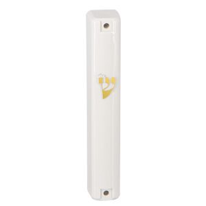 White Plastic Mezuzah Case with Golden Shin Letter - Fits Any Scroll up to 12 cm