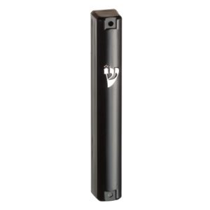 Black Plastic Mezuzah Case with Silver Shin Letter - Fits Any Scroll Up to 12 cm