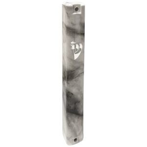 Plastic Mezuzah Case in Marble Color with Silver Ashuri Letter- Fits Any Scroll Up to 12 cm
