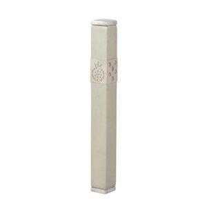 Mezuzah Case in Pearl Color with Pomegranate Design - Fits Any Scroll up to 12 cm