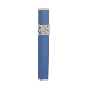 Blue Mezuzah Case with Pomegranate Cutout - Fits Any Scroll up to 12 cm