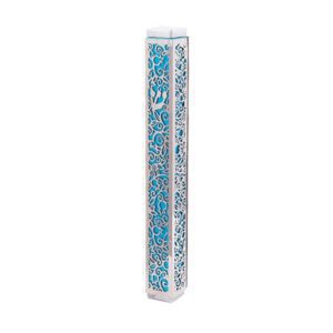 Turquoise Mezuzah Case Decorated with a Pomegranate Cutout - Fits Any Scroll up to 12 cm