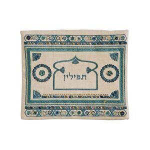 Linen Tefillin Bag with Embroidery in Blue Shades