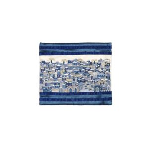 Tefillin Bag with Full Embroidery in Blue Shades - Jerusalem Model