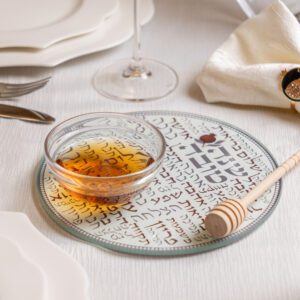 Honey Dish for Rosh Hashanah - Decorated with Blessings and Wishes