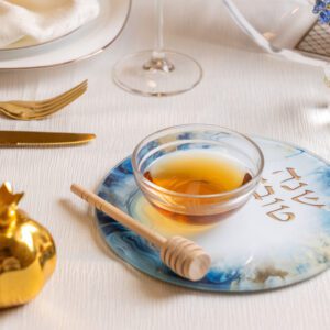 Honey Dish for Rosh Hashanah - Blue and Gold Marble Model