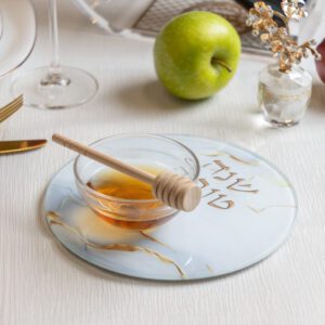 Honey Tool for Rosh Hashanah - White and Gold Marble Model