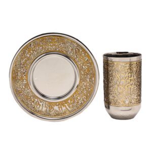 Stainless Steel Kiddush Cup with Ethnic Copper-colored Pattern