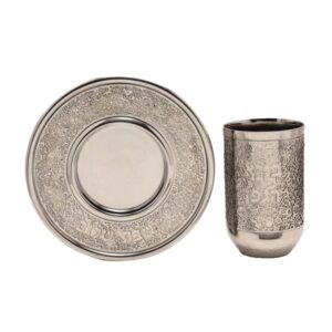Stainless Steel Kiddush Cup with Ethnic Pattern in Silver Color