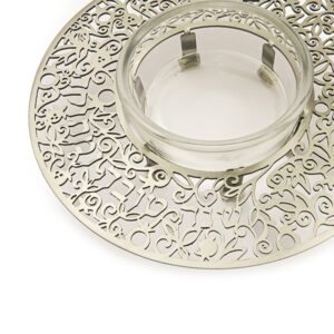 Honey vessel for Rosh Hashanah made of glass combined with a silver metal pomegranate cutout