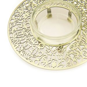 Honey Dish for Rosh Hashanah Made of Glass Combined with Golden Metal Pomegranate Cutout