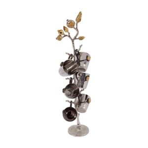 Set of 6 Small Kiddush Cups Including Tree and Birds Shaped Cup Holder