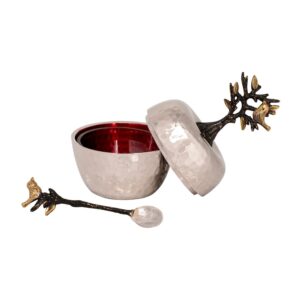 Rosh Hashanah Honey Jar with Matching Spoon - Tree and Birds Design