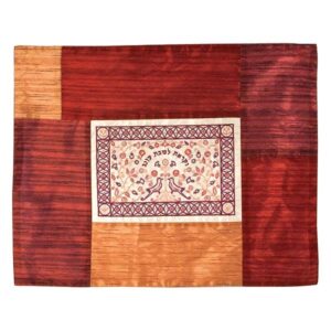 Shabbat Challah Cover with Embroidery and Burgundy Collage Frame