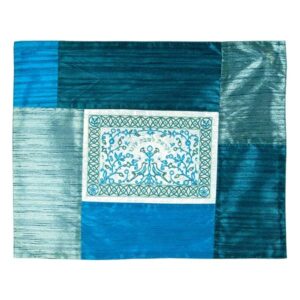 Challah Cover for Shabbat with Embroidery and Blue Collage Frame