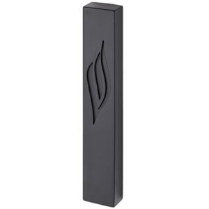 Mezuzah Case Imitation Concrete in Black Color with Shin in Flame Shape - Suitable for Any Klaf up to 12 cm