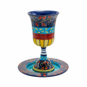 Metal Kiddush Cup with Hand Painting of Pomegranates