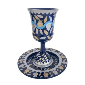 Metal Kiddush Cup with Hand-Painted Pomegranates
