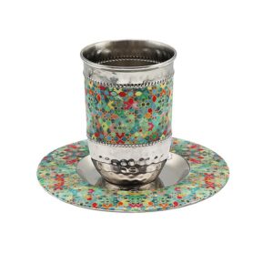 Metal Kiddush Cup with Colorful Abstract Painting