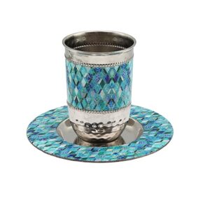 Metal Kiddush Cup with Abstract Blue Painting