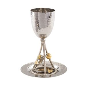 Stainless Steel Kiddush Cup with Copper Pomegranates