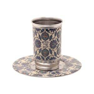 Metal Kiddush Cup Decorated with Floral Illustrations