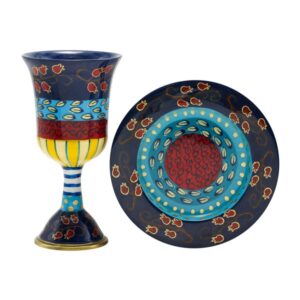 Metal Kiddush Cup with Hand Painting of Pomegranates