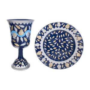 Metal Kiddush Cup with Hand-Painted Pomegranates