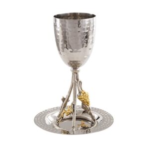 Stainless Steel Kiddush Cup with Copper Grapes