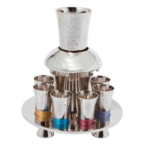 Wine Fountain for Kiddush - Kiddush Glass Set with 8 Small Cups for Wine Distribution