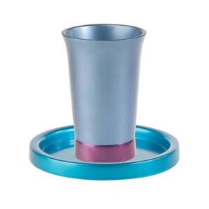 Turquoise and Blue Aluminum Kiddush Cup with Matching Plate