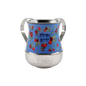 Metal Basin with Pomegranates on Blue Background