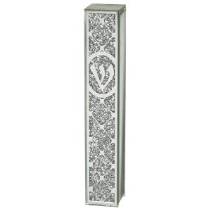 Glass Mezuzah Case with Mirror and Glittering Stones - Suitable for Any Scroll up to 12 cm