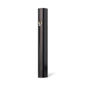 Classic Aluminum Mezuzah Case in Black with Golden Shin - Fits Any Scroll up to 12 cm