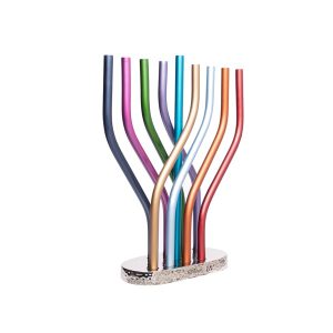 Colorful Interlocking Cane Menorah on a Cracked Base