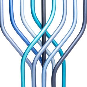 Menorah from interlocking reeds in blue tones on a speckled base