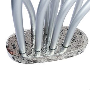 Hanukkah Menorah with Interlocking Silver Tubes on a Hammered Base