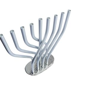 Hanukkah Menorah with Interlocking Silver Tubes on a Hammered Base