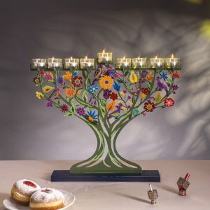 Large Hand-Painted Menorah - Birds Tree Model