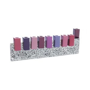 Silver Aluminum Bar Menorah with Replaceable Burgundy Colored Reeds