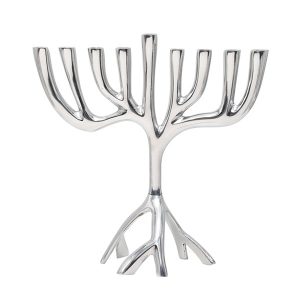 Silver Menorah Sculpted in Tree Shape - 23 cm
