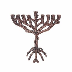 Sculpted Menorah in the Shape of a Tree in Antique Copper Tone - 25 cm