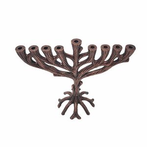 Sculpted Menorah in the Shape of a Tree in Antique Copper Tone - 25 cm