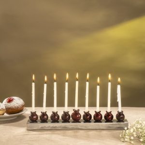 Menorah with Pomegranates in Red Shades