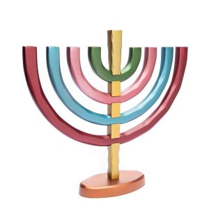 Classic Aluminum Menorah with Amorphous Finish - Colorful