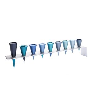 Silver Metal Strip Menorah Combined with Blue Hue Cones